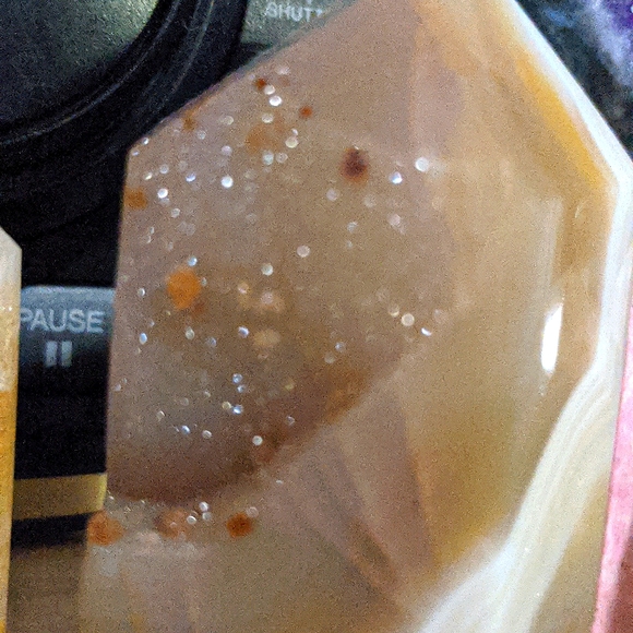 "Fuzzies" Druzy orca agate mini tower glows orange in the sun - Picture 2 of 6
